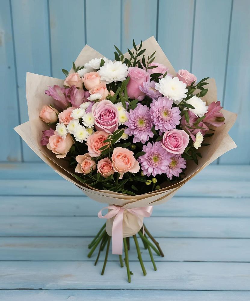Букет цветов из: Хризантемы, Розы и Альстромерии в Пседахе