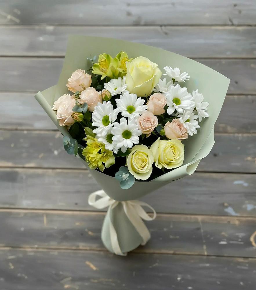 Букет цветов из: Альстромерии, Розы и Хризантемы в Пседахе