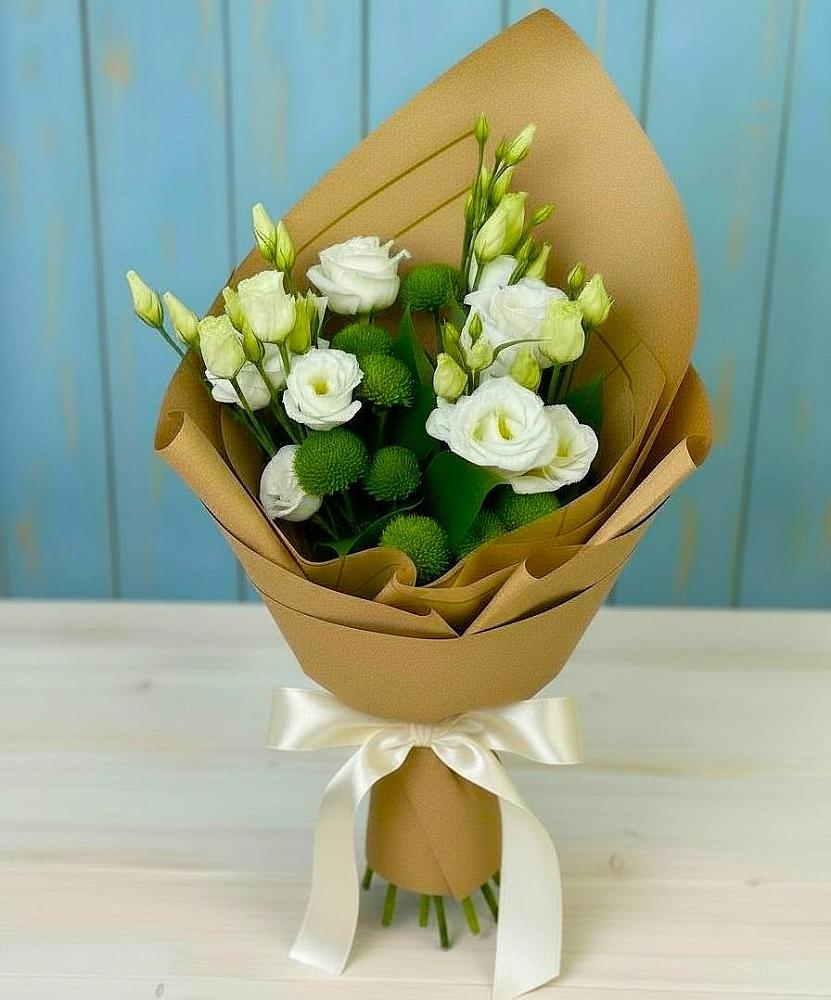 Букет цветов из: Хризантемы и Лизиантусы в Пседахе