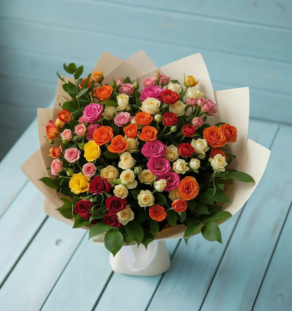 Букет Микс из разноцветных кустовых роз в Пседахе