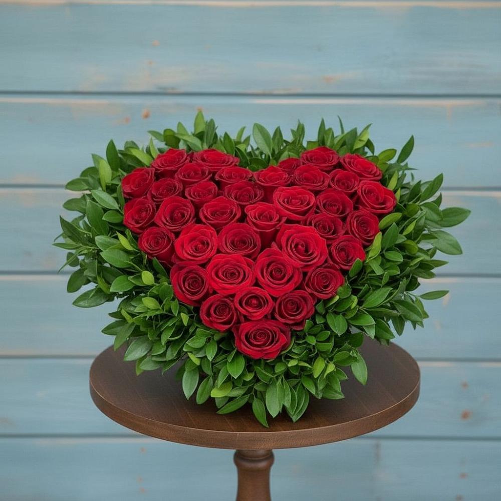 Цветочная композиция из Розы в виде сердца в Пседахе