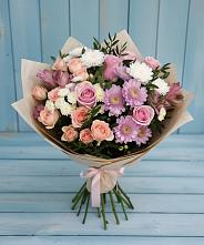 Букет цветов из:  Хризантемы, Розы и Альстромерии в Пседахе