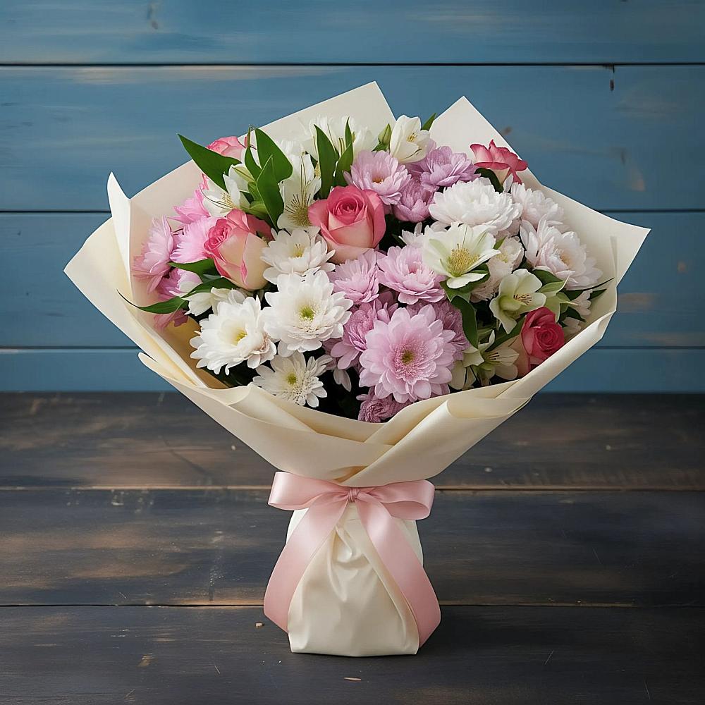 Букет цветов из: Хризантемы, Альстромерии и Розы в Пседахе